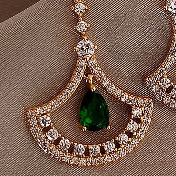 925 Sterling Silver Rhinestone Fan Shape Earrings - Picture 3 of 5